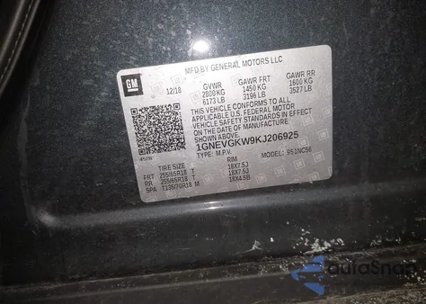 2019 Chevrolet Traverse 1Lt z USA, uszkodzony, nr VIN 1GNEVGKW9KJ206925